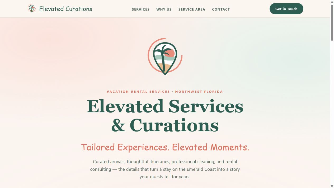 Elevated Curations website